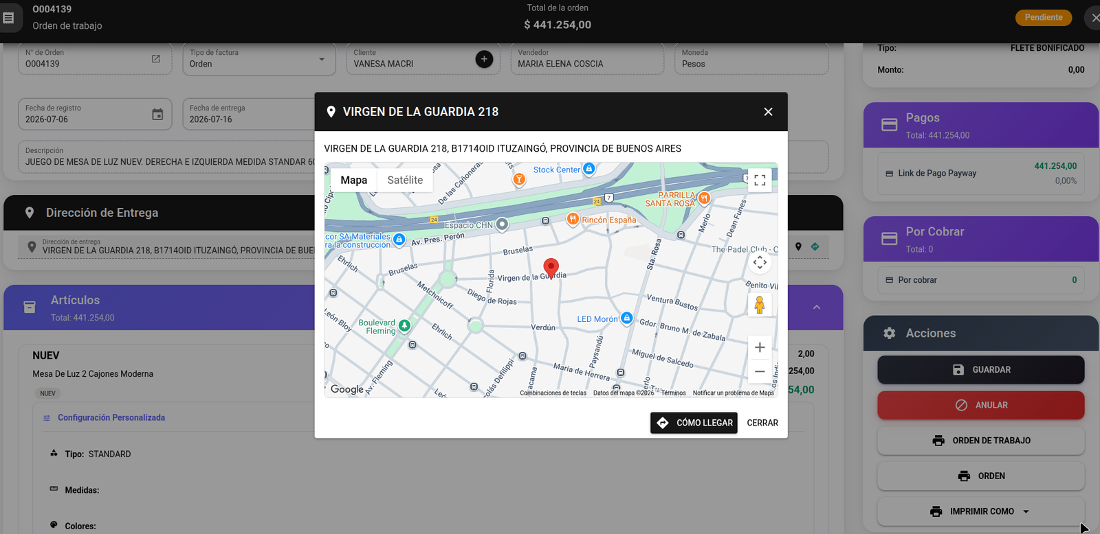 Dirección de entrega geolocalizada con Google Maps en Q Sales